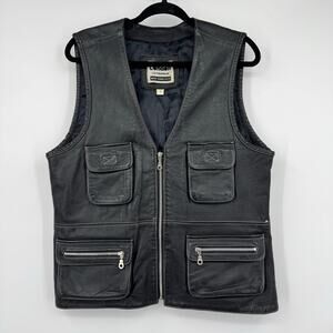 Vintage London Leatherwear NYC Unisex Black Leather Motor Biker Vest Zip-Up Sz S